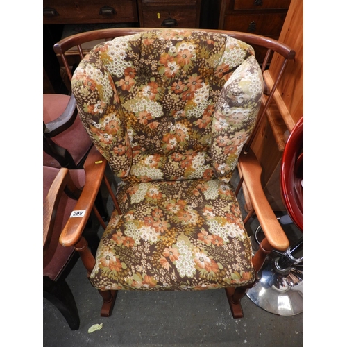 298 - Upholstered Wooden Rocking Chair