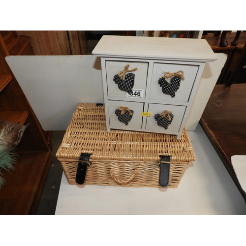 346 - Wicker Hamper and Small Set of Drawers