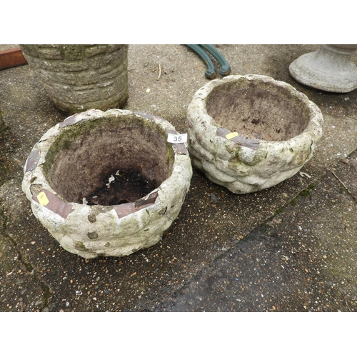 35 - Pair of Circular Concrete Garden Planters