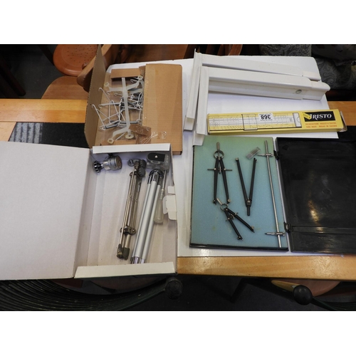 368 - Drawing Set, Mini Tripods and Slide Rule etc