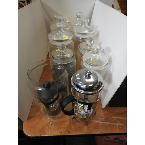 393 - Cafetieres and Glass Storage Jars