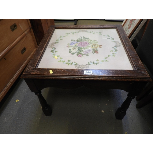 444 - Embroidered Glass Top Table