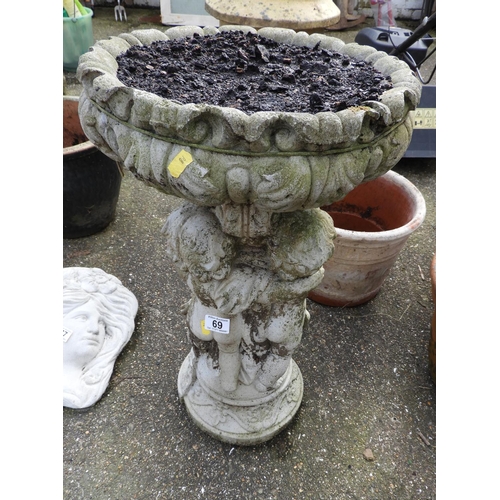 69 - Concrete Bird Bath on Cherub Supports