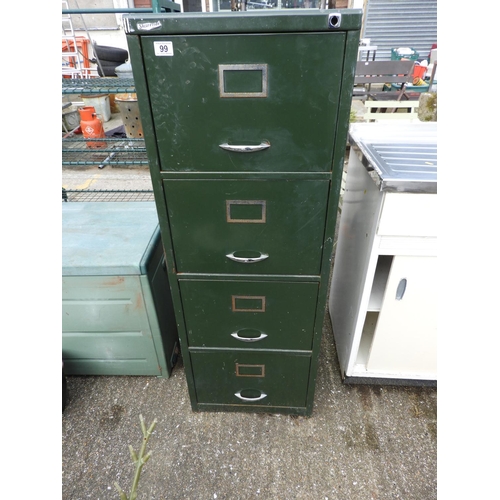 99 - Four Drawer Green Metal Filing Cabinet