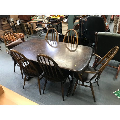 484 - Ercol Dining Table and 6x Matching Chairs (2 of which are Carvers)