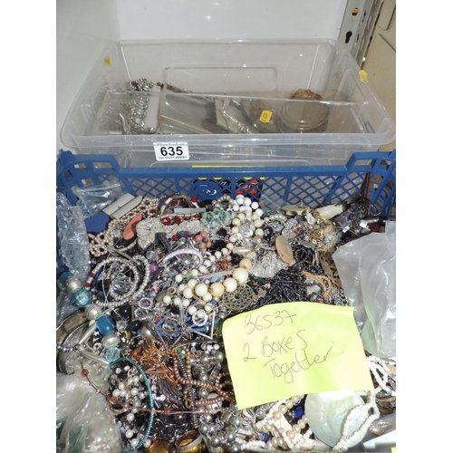 635 - Basket of Costume Jewellery and Box of Frames etc