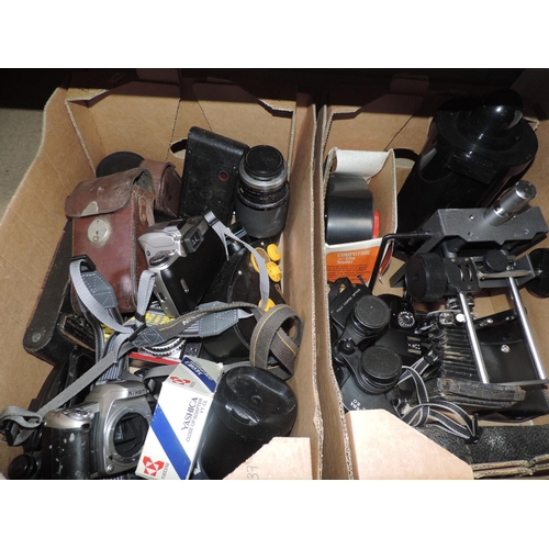 712 - 2x Boxes of Cameras, Binoculars etc