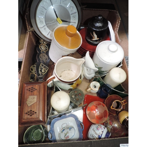 715 - Box of China to include Palissy, Horse Brasses etc