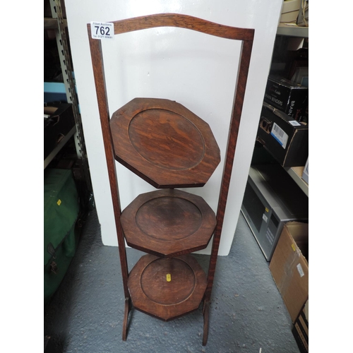 762 - Oak Folding Cake Stand - Top Shelf Fixing Missing