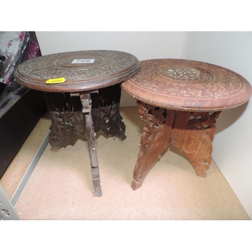 788 - Pair of Circular Folding Carved Tables