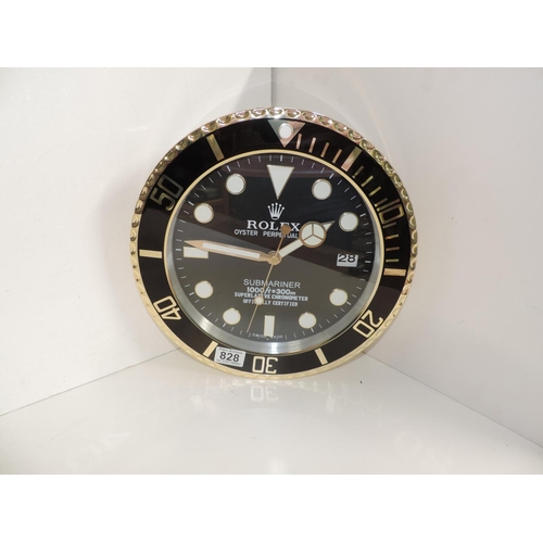 828 - Rolex Dealer Wall Clock to Replicate Oyster Perpetual Submariner Watch - Battery Operated  - Seen Wo... 