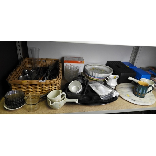 448 - Wicker Basket and Contents - Cutlery etc