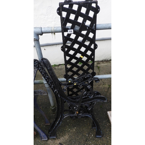 106 - Pair of Metal Bench Ends and Lattice Back