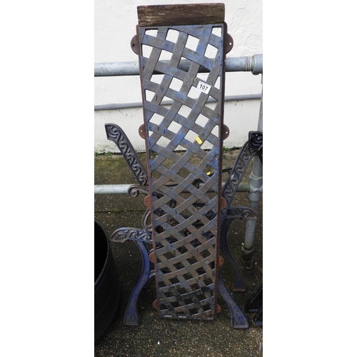 107 - Pair of Metal Bench Ends and Lattice Back