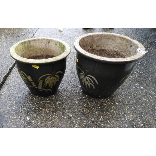 113 - 2x Decorative Glazed Garden Planters