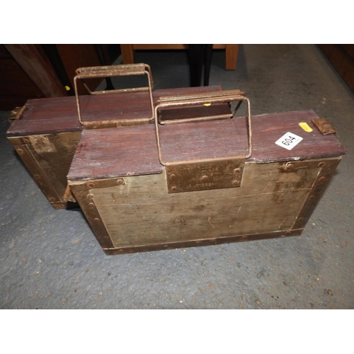 604 - 2x Wooden Ammunition Boxes