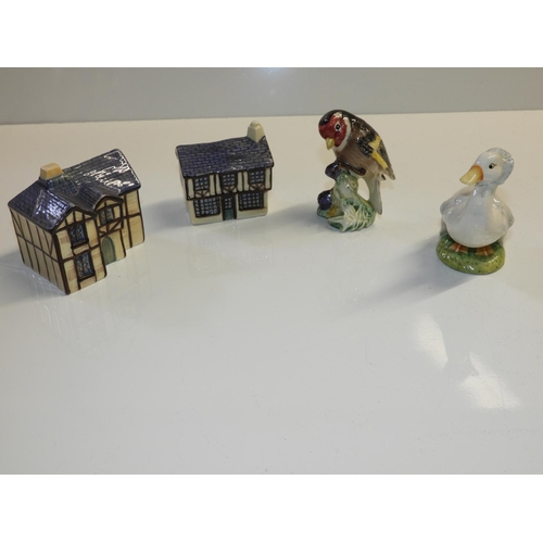 805 - Beswick Jemima Puddle-duck, Goldfinch and 2x Carltonware Houses