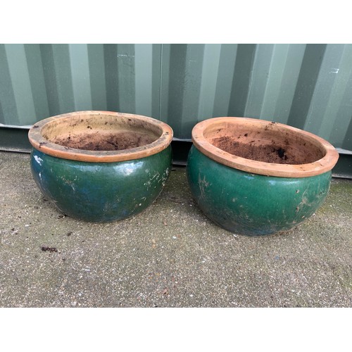 19 - 2x Large Glazed Planters