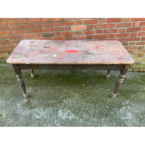 86 - Victorian Pine Kitchen Table - 152cm L x 63cm D x 68cm H