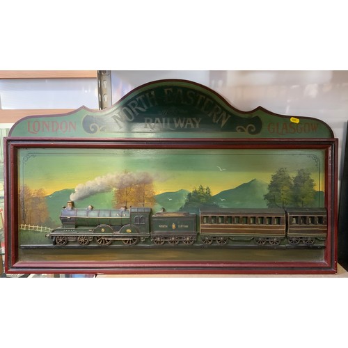 670 - Country Corner Wooden Carved Picture - Steam Train