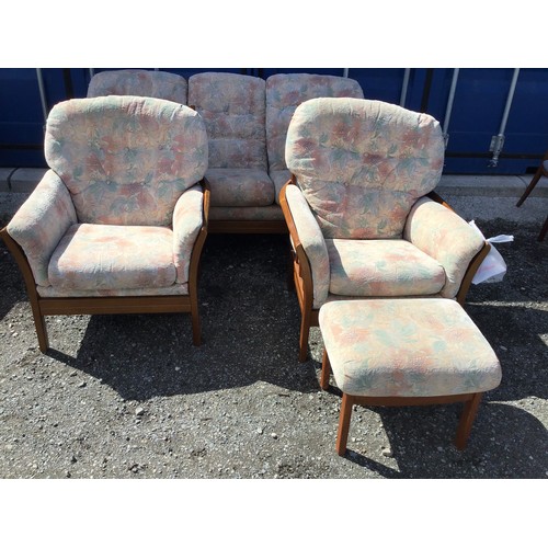 171 - Cintique Three Seater Sofa, 2x Matching Chairs and Footstool