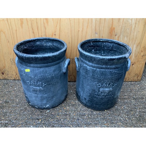 155 - Pair of Fibre Cement Garden Planters - Dairy 34cm H - Some Damage