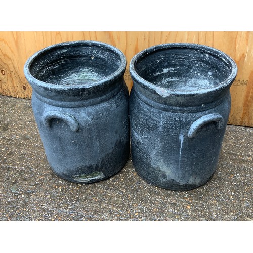 155 - Pair of Fibre Cement Garden Planters - Dairy 34cm H - Some Damage