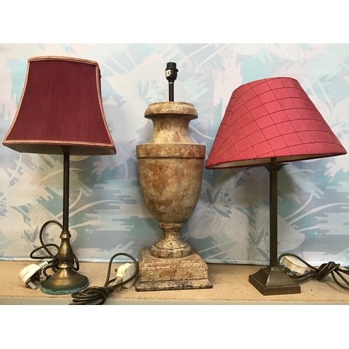 190 - 3x Table Lamps - Two Brass and One Wooden