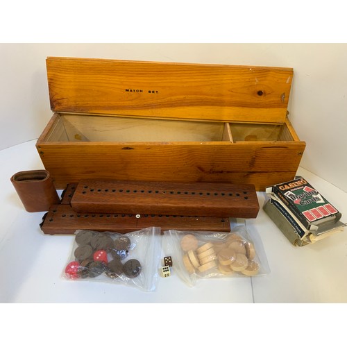 201 - Wooden Box with Game and Playing Cards