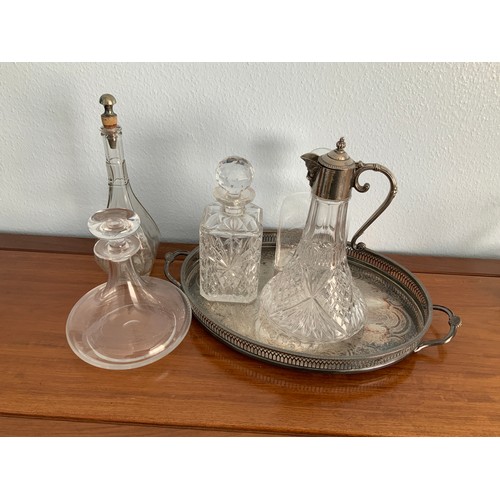 172 - Decanters, Claret Jug and Galleried Tray