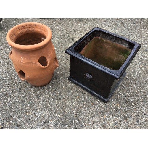 49 - Terracotta Strawberry Planter and Glazed Planter