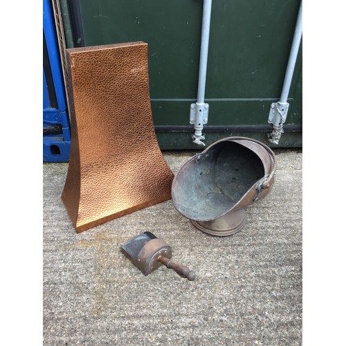 55 - Copper Coal Scuttle, Scoop and Chimney Hood