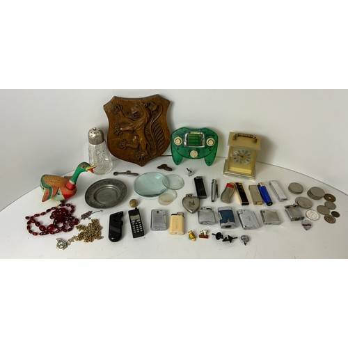 743 - Collectables - Chinese Tin Plate Duck Toy, Lighters and Electric Soccer Game, etc