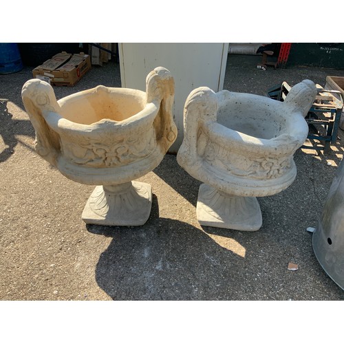 42 - Pair of Concrete Garden Pedestal Planters