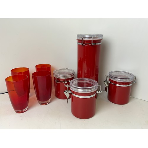 217 - Kitchen Storage Jars and Red Glasses