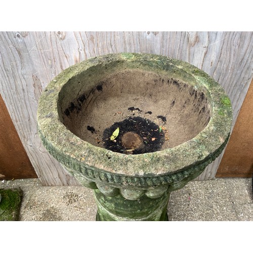 39A - Large Concrete Urn - 54cm Diameter on Pedestal 100cm High Including Urn