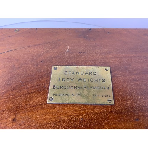 220 - Mahogany Standard Troy Weights Box with Brass Plaque and Handles - NB: No Weights