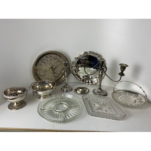 161 - Platedware - Trays, Candlesticks etc and Glass Dishes