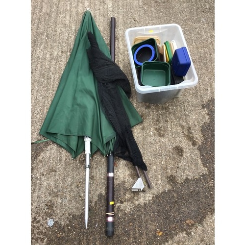 908 - Fishing Umbrella, Keep Net and Bait Boxes etc