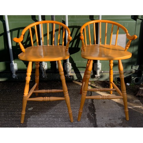 584A - Pair of Pine High Back Stools