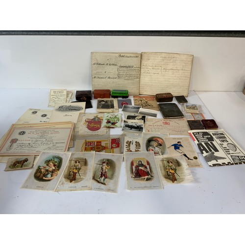 88 - Collectables - Indentures, Cigarette Silks, Photos and Badges etc