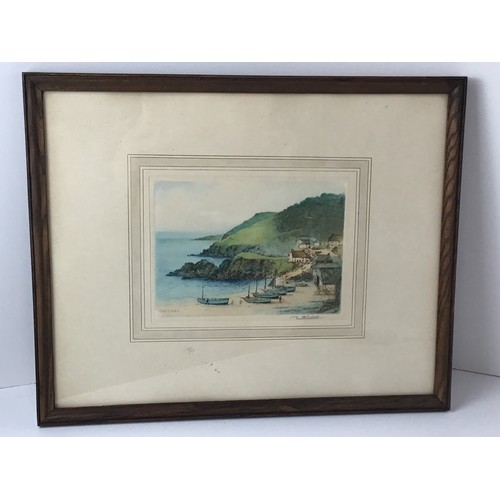 169 - Framed Coloured Etching - Cadgwith - Signed By E Sharland