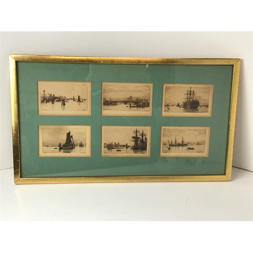 167 - 6x Miniature Sepia Etchings - Thames Sailing Boats - By Wilfred Ball 1853 - 1917