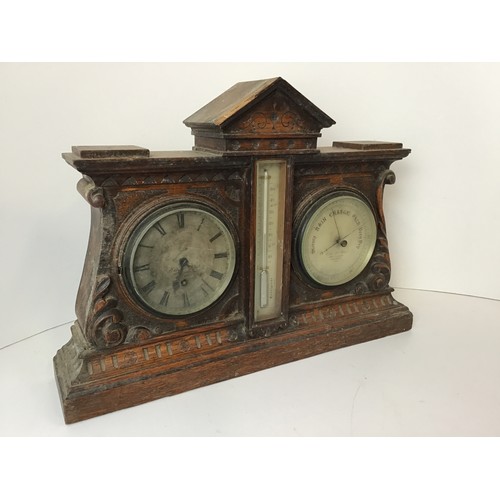 153 - Oak Barometer with Thermometer and Clock