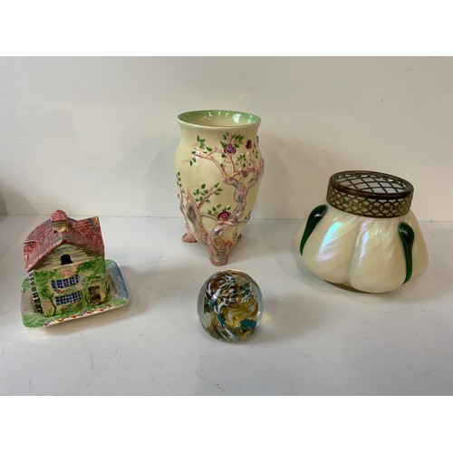 220 - Clarice Cliff Vase, Ye Olde Mill and Paperweight etc