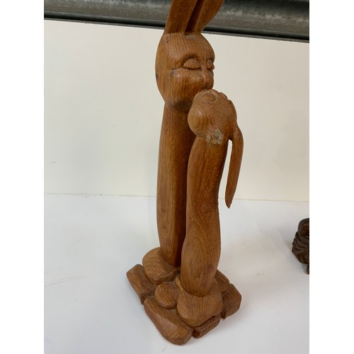 98 - Rabbitman Wooden Ornament (Repair to Ear Enclosed) and 2x Oriental Wooden Figures