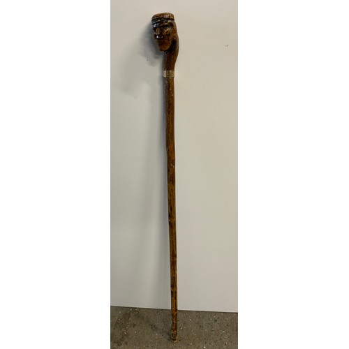 108 - Carved Head Walking Stick with 18ct Gold Mount