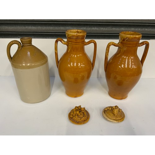 478 - Pair of Glazed Stoneware Jars and Stoneware Jar - Tattersills Stores Bideford