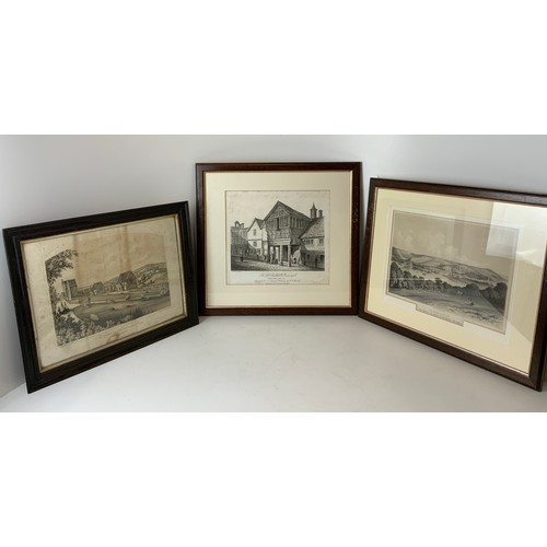 183 - 3x Framed Local Scenes Prints - Cemetery, Barnstaple from Woodville, The Old Guildhall