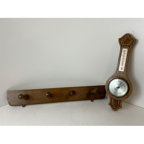 140 - Wall Hanging Coat Hooks and Barometer